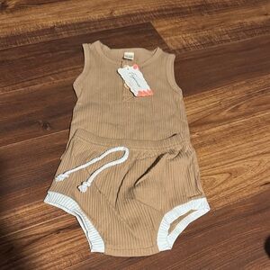 Tan Ribbed Baby Romper Set